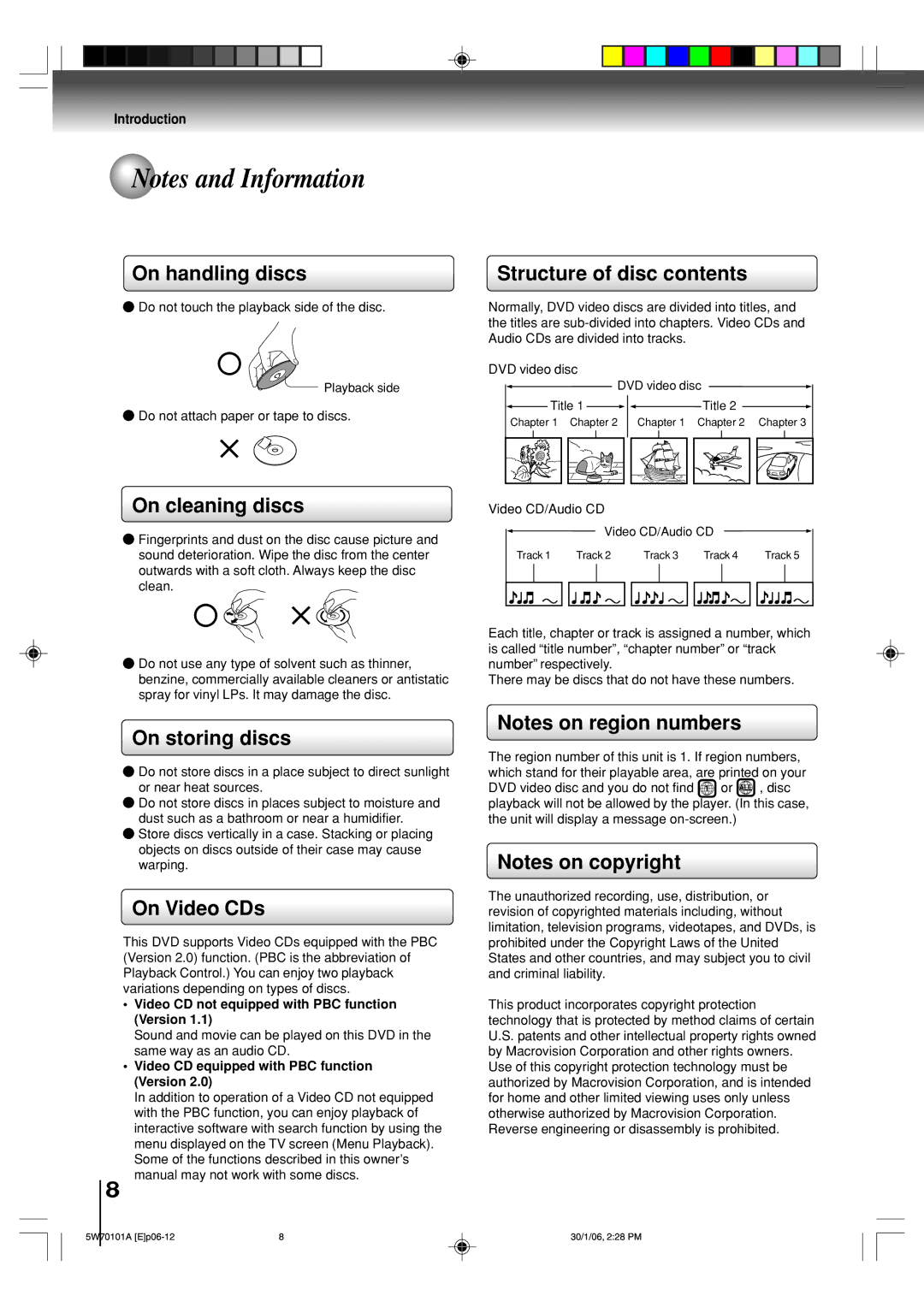 Toshiba MW24F52, MW20F52 On handling discs, On cleaning discs, On storing discs, On Video CDs, Structure of disc contents 