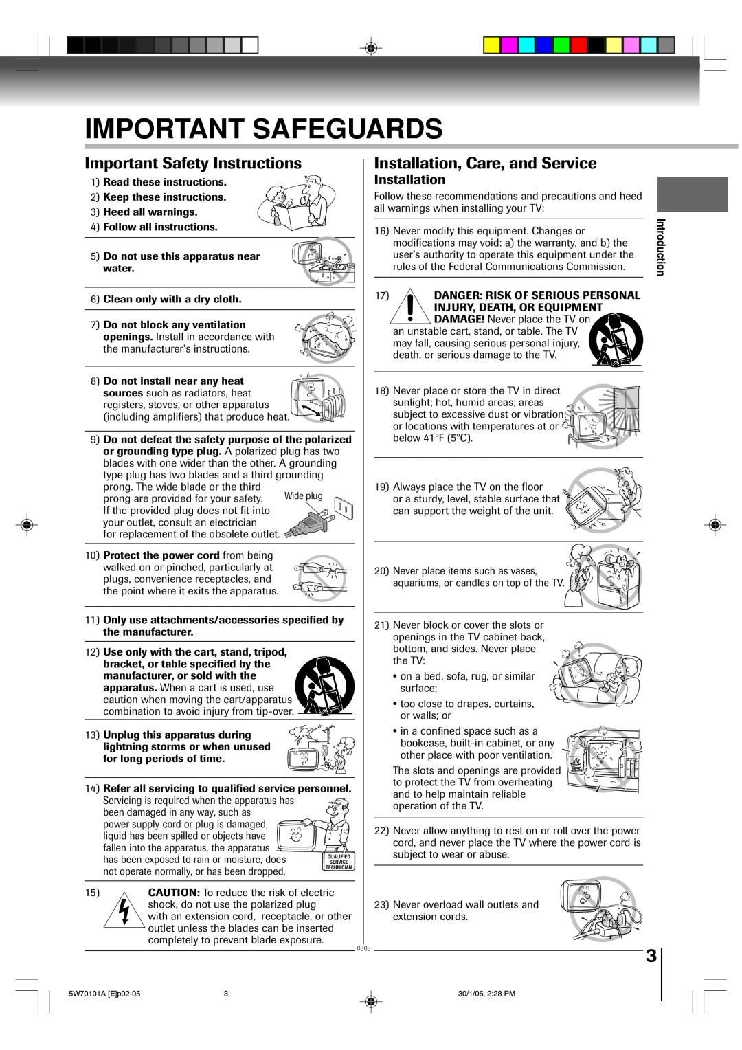 Toshiba MW20F52, MW24F52 owner manual Important Safety Instructions, Installation, Care, and Service, Important Safeguards 