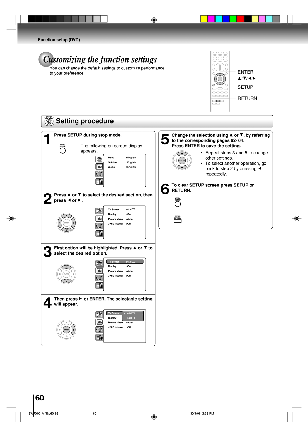 Toshiba MW24F52, MW20F52 owner manual Customizing the function settings, Setting procedure, +$!#, Function setup DVD 