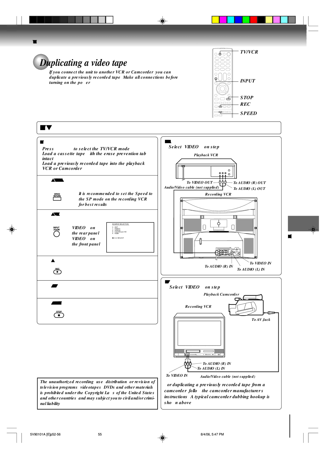 Toshiba MW26H82 owner manual Duplicating a video tape, Other functions VCR, VIDEO2 