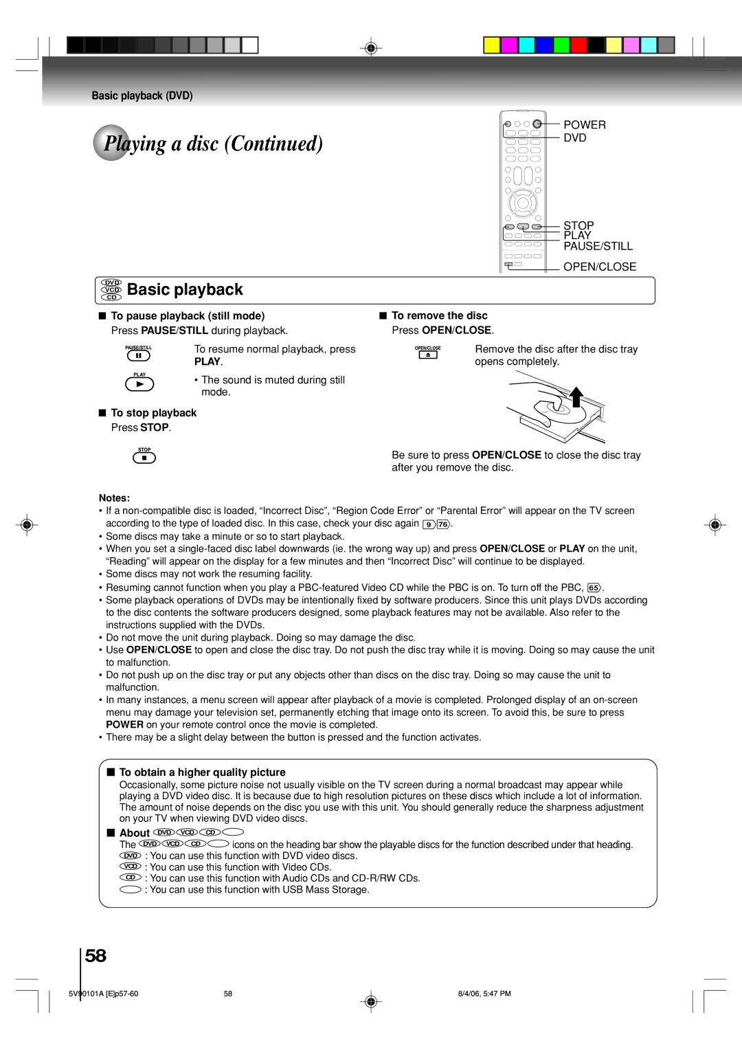 Toshiba MW26H82 owner manual VCD Basic playback, Play 