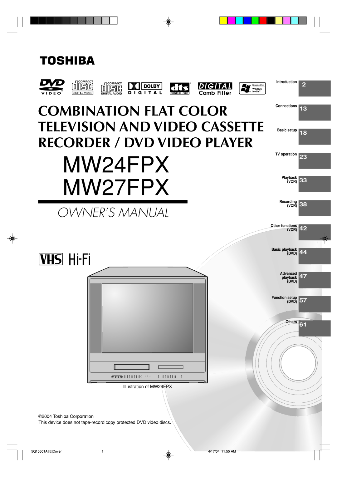 Toshiba owner manual MW24FPX MW27FPX 