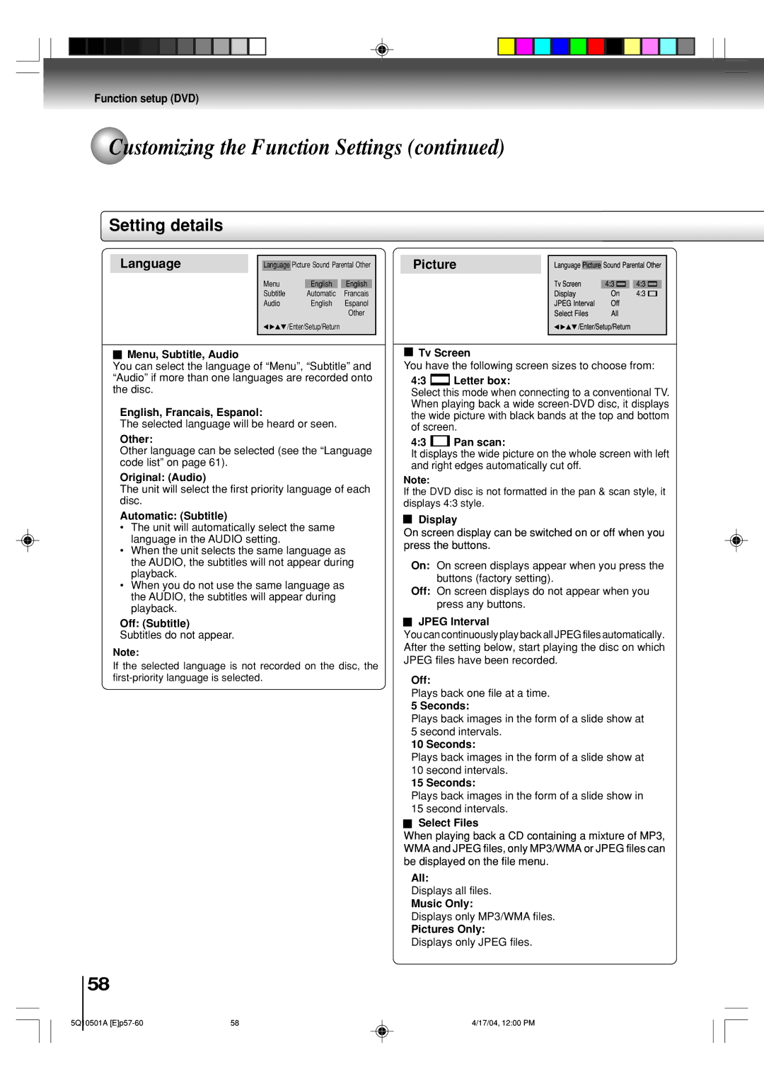 Toshiba MW27FPX, MW24FPX owner manual Setting details 