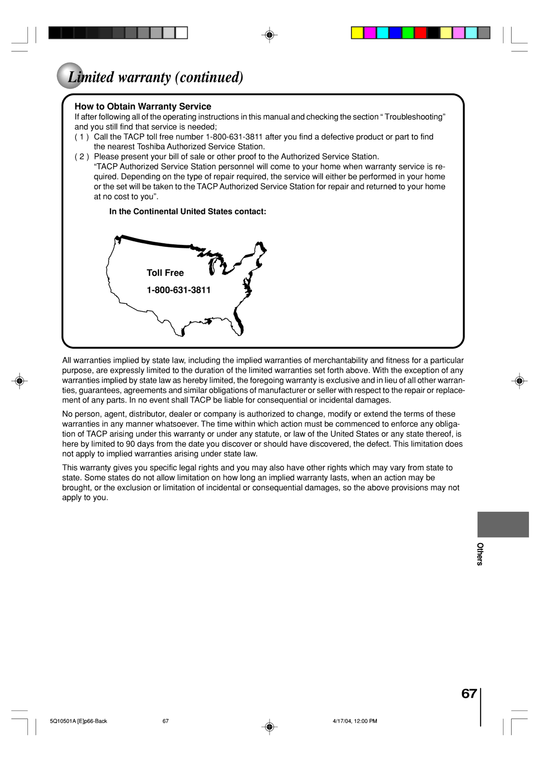 Toshiba MW24FPX, MW27FPX owner manual How to Obtain Warranty Service, Continental United States contact 