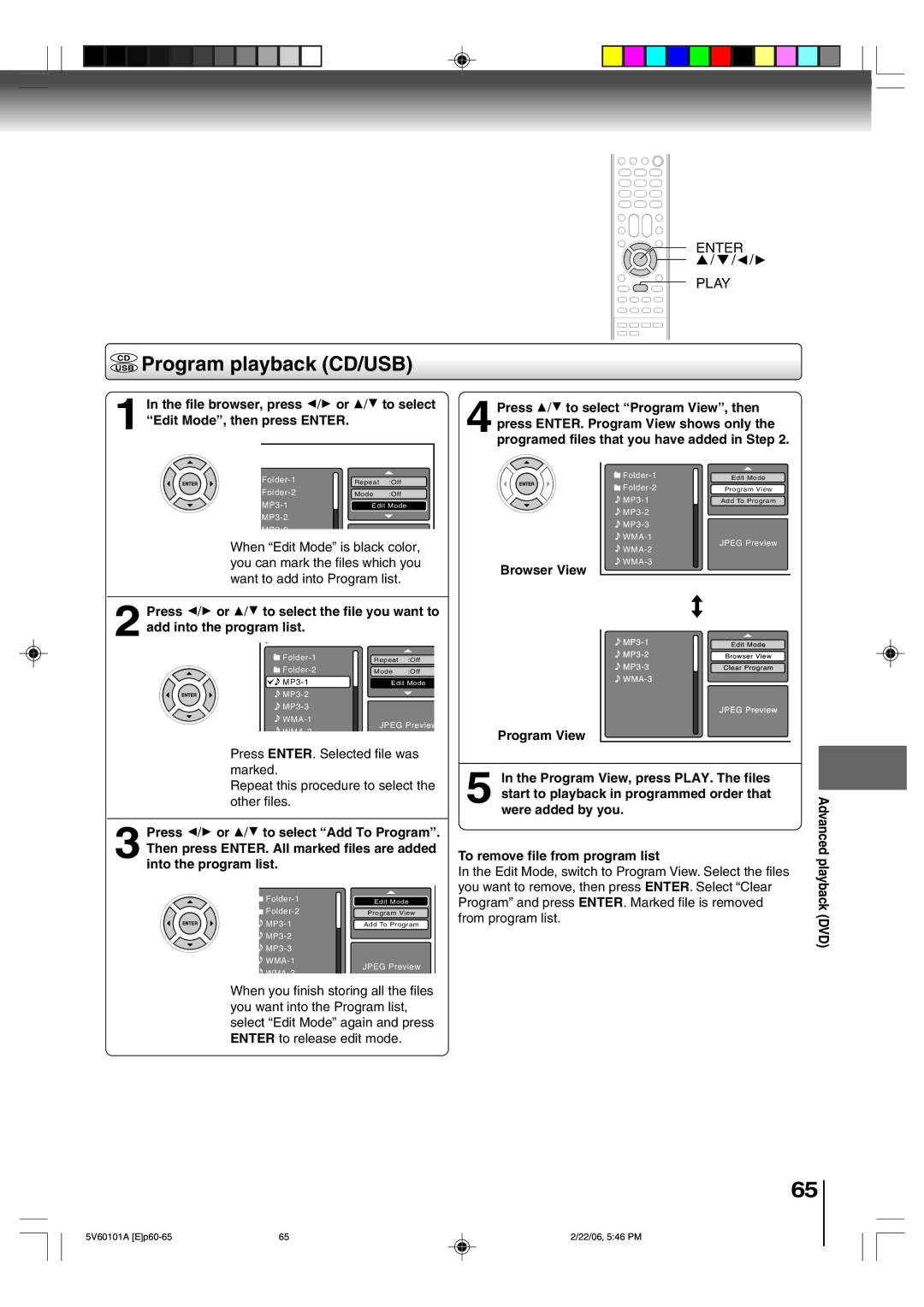 Toshiba MW27H62 owner manual Enter Play, Advanced playback DVD 