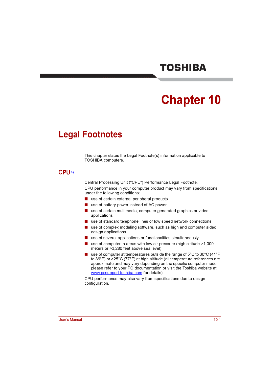 Toshiba NB200 manual Legal Footnotes, CPU*1 