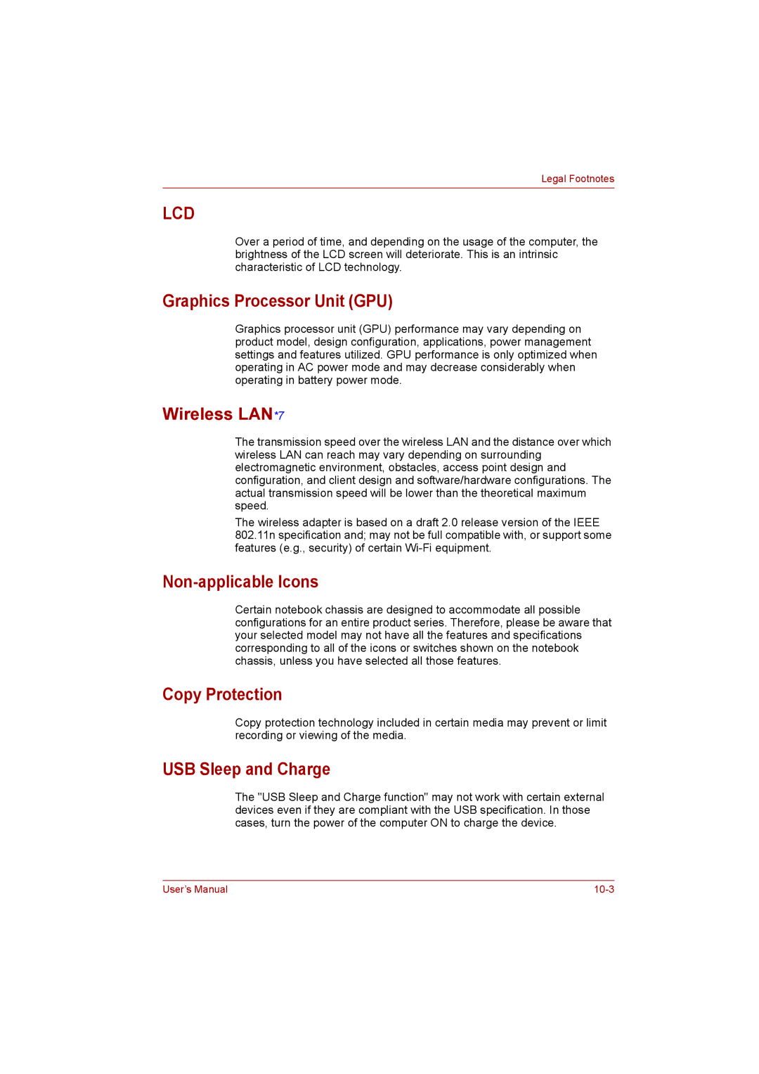 Toshiba NB200 Graphics Processor Unit GPU, Wireless LAN*7, Non-applicable Icons, Copy Protection, USB Sleep and Charge 