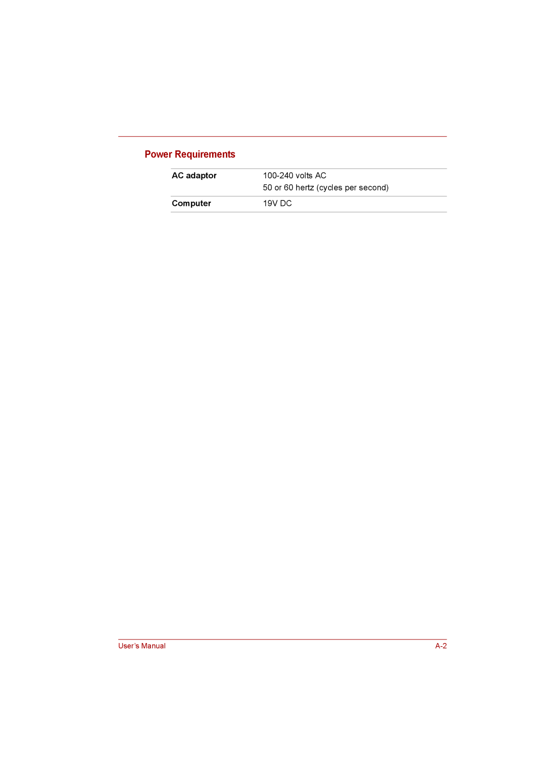 Toshiba NB200 manual Power Requirements, Computer 