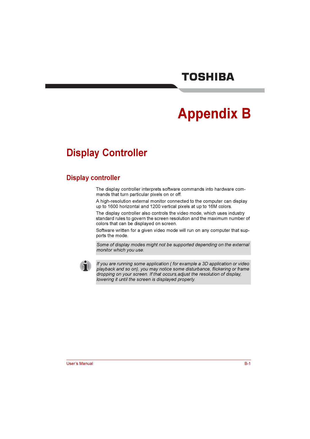 Toshiba NB200 manual Display Controller, Display controller 