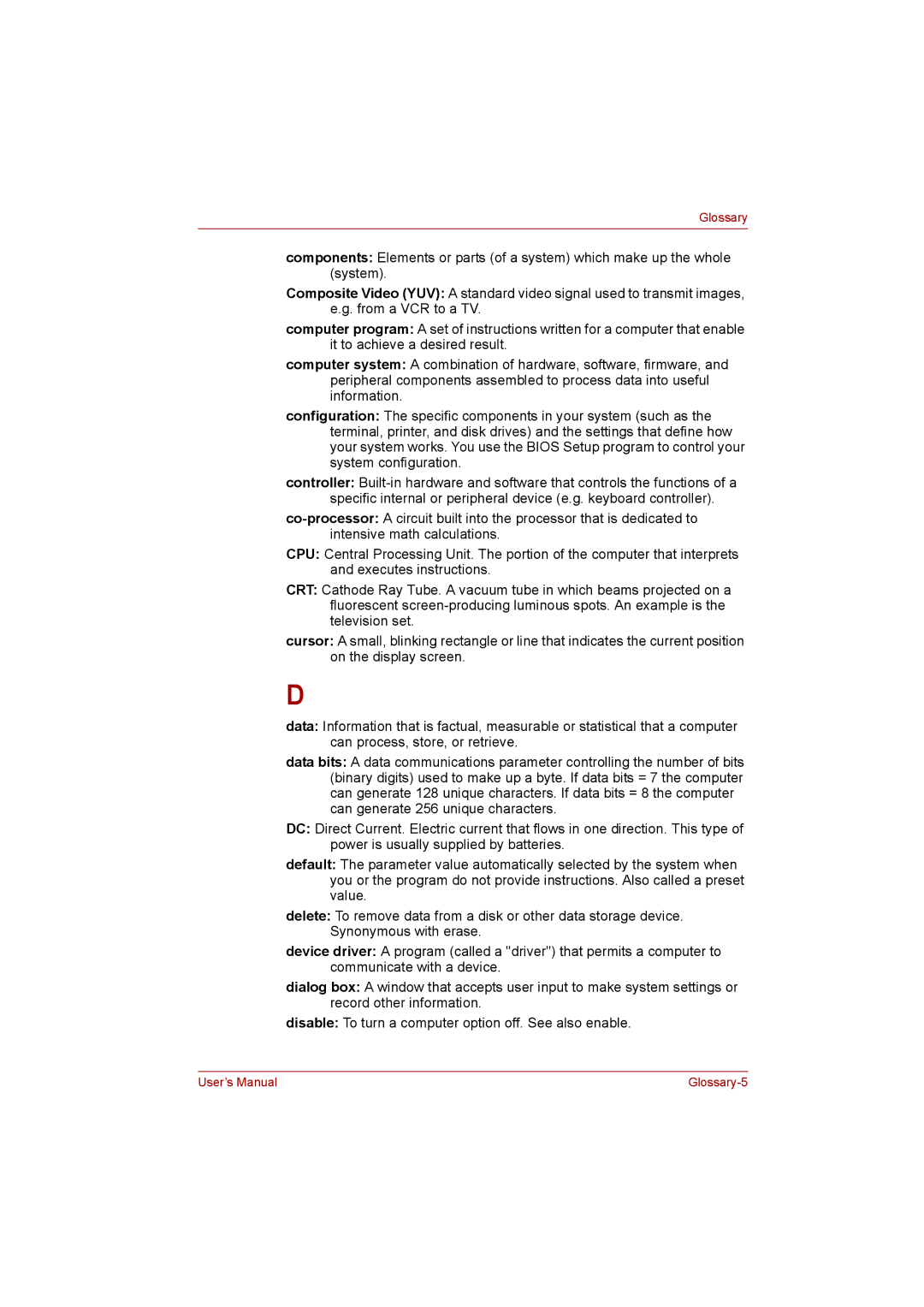 Toshiba NB200 manual Glossary-5 