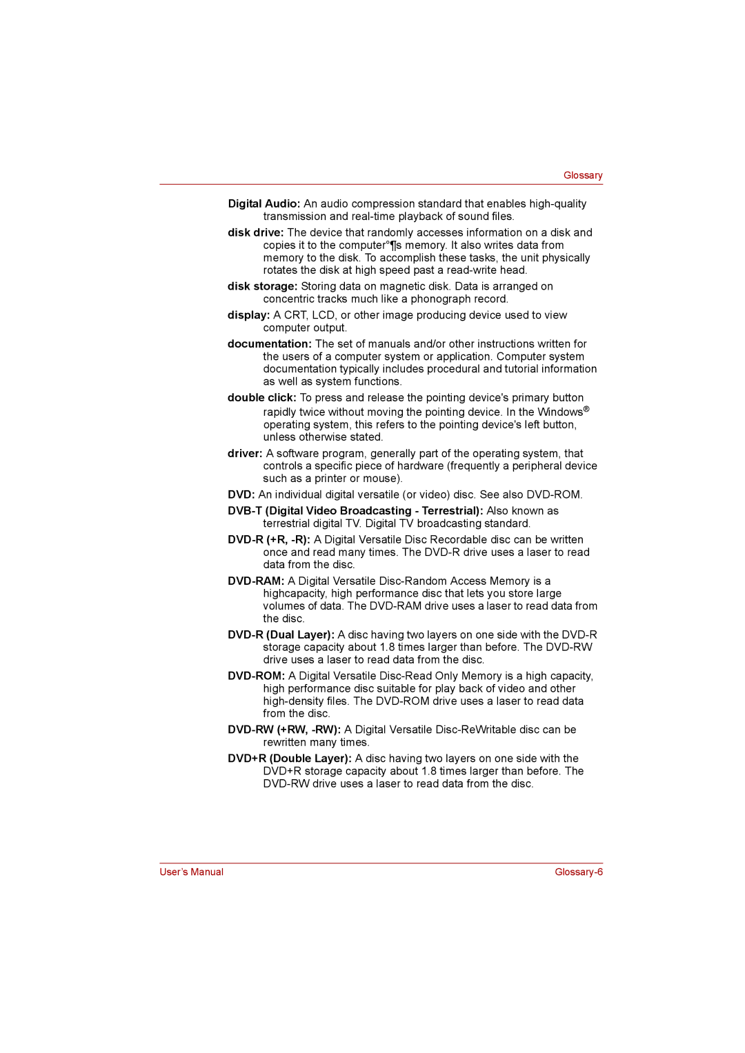 Toshiba NB200 manual Glossary-6 