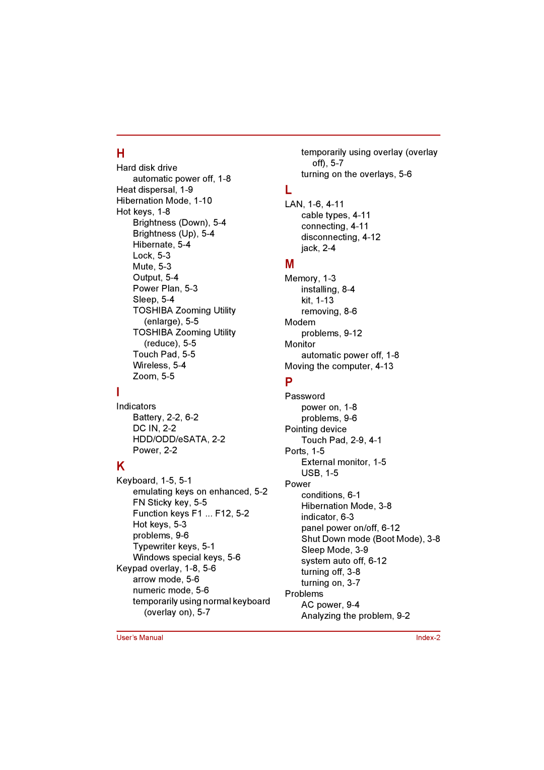 Toshiba NB200 manual User’s Manual Index-2 