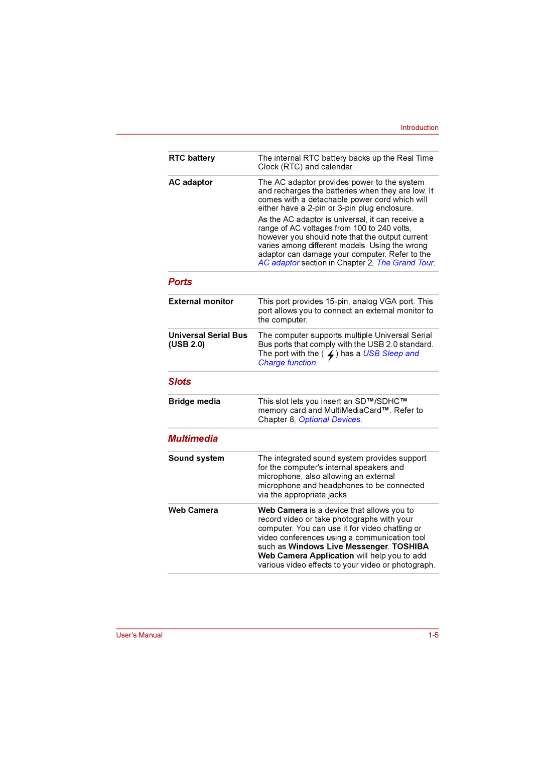 Toshiba NB200 manual Ports, Slots, Multimedia 