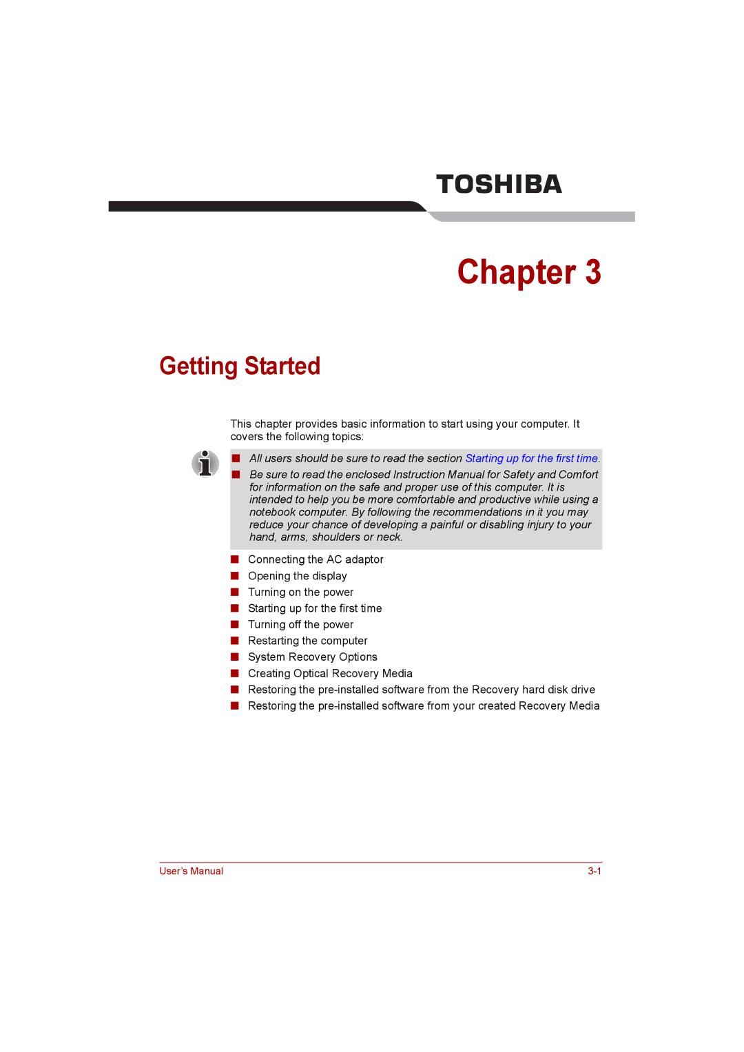 Toshiba NB200 manual Getting Started 