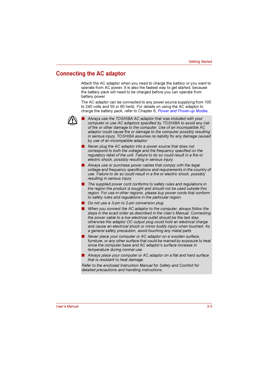 Toshiba NB200 manual Connecting the AC adaptor 