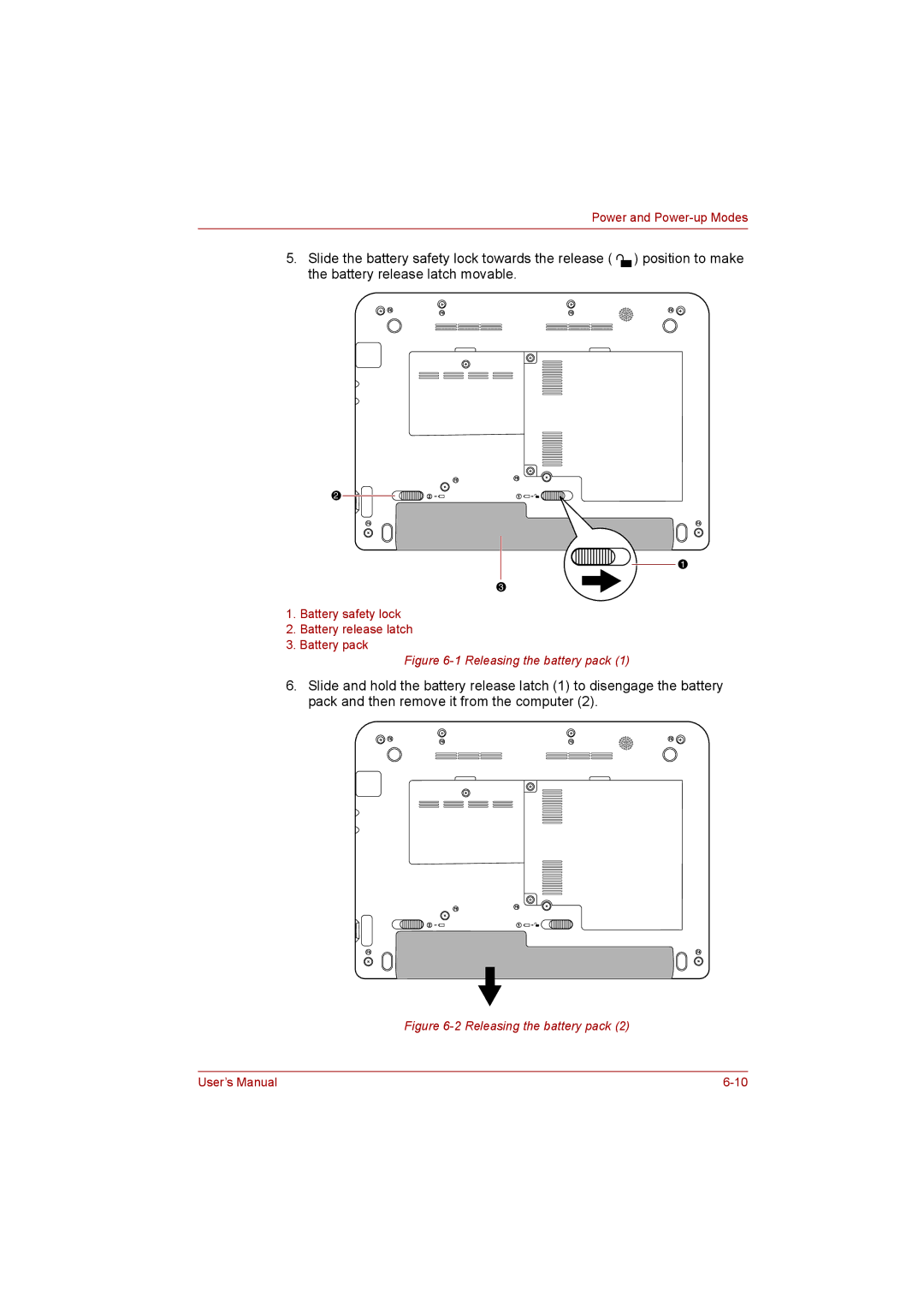 Toshiba NB200 manual Releasing the battery pack 