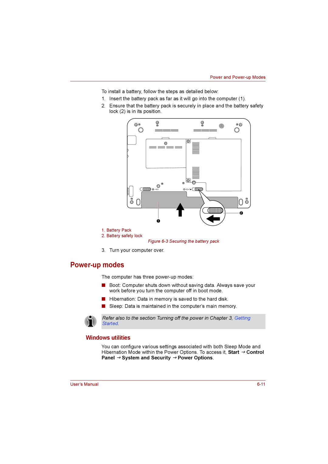 Toshiba NB200 manual Power-up modes, Windows utilities 