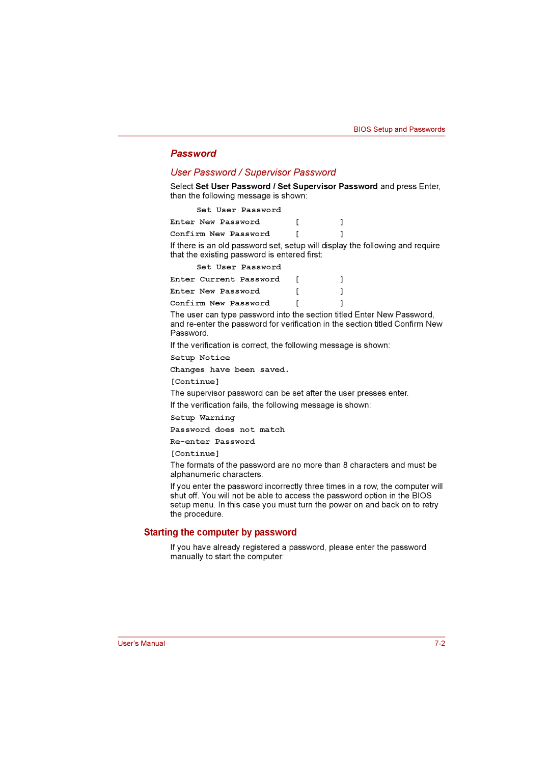 Toshiba NB200 manual Starting the computer by password, Password 