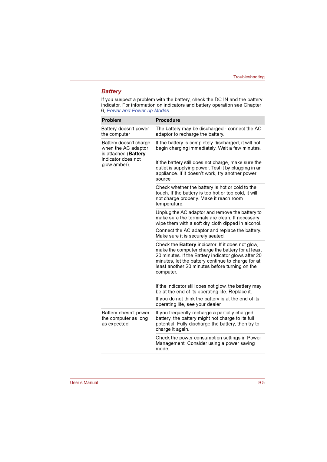 Toshiba NB255N245 user manual Battery 