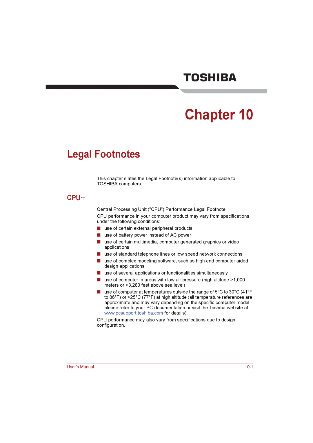 Toshiba NB255N245 user manual Legal Footnotes, CPU*1 