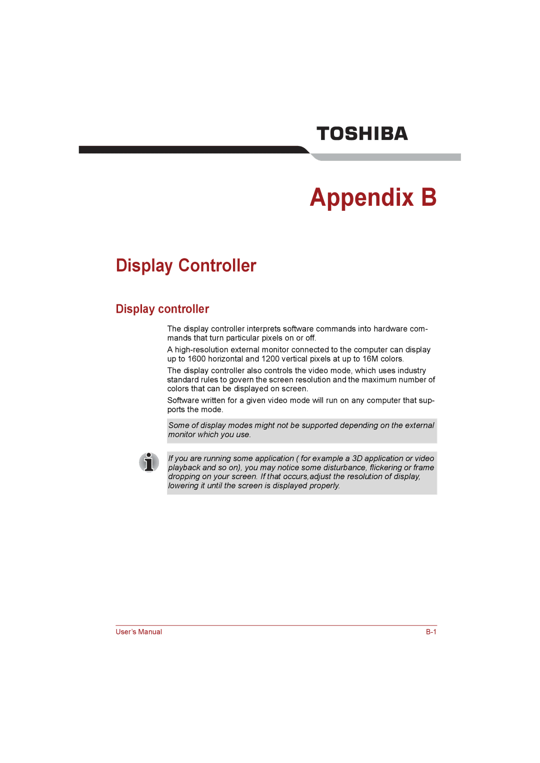 Toshiba NB255N245 user manual Display Controller, Display controller 