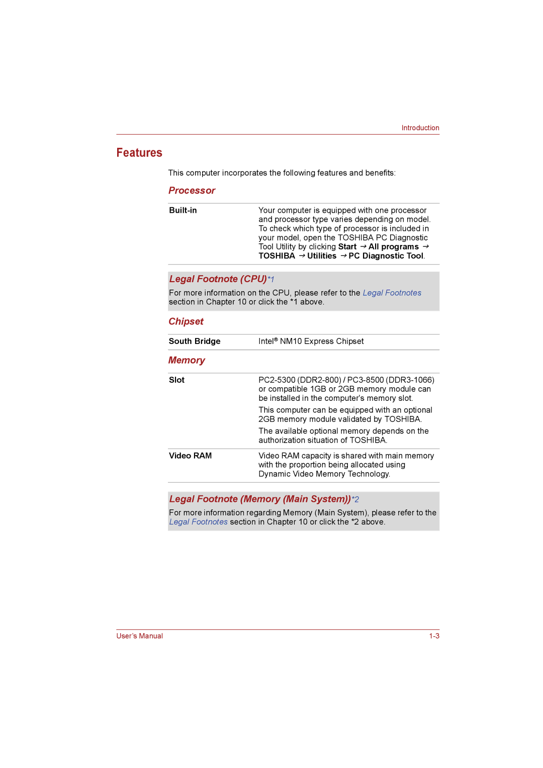 Toshiba NB255N245 user manual Features 