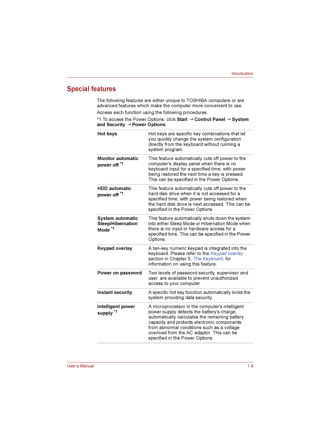 Toshiba NB255N245 user manual Special features 