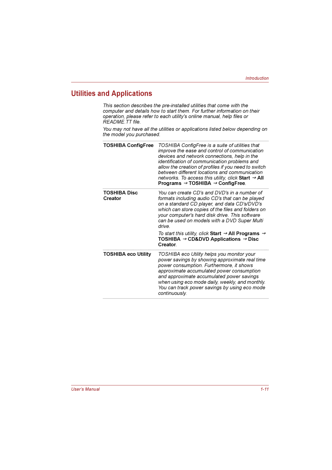 Toshiba NB255N245 user manual Utilities and Applications, Toshiba Disc, Creator, Toshiba J CD&DVD Applications J Disc 