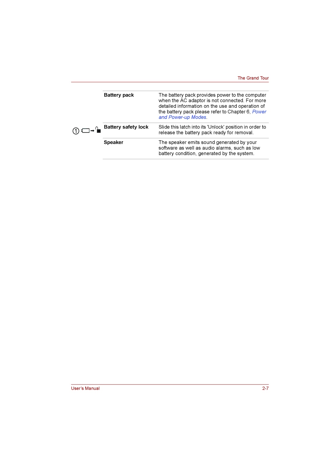 Toshiba NB255N245 user manual Battery safety lock, Speaker 