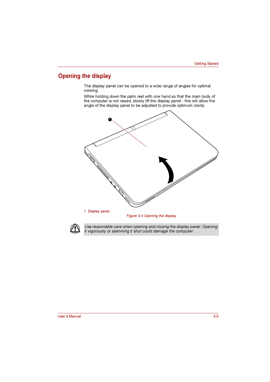 Toshiba NB255N245 user manual Opening the display 