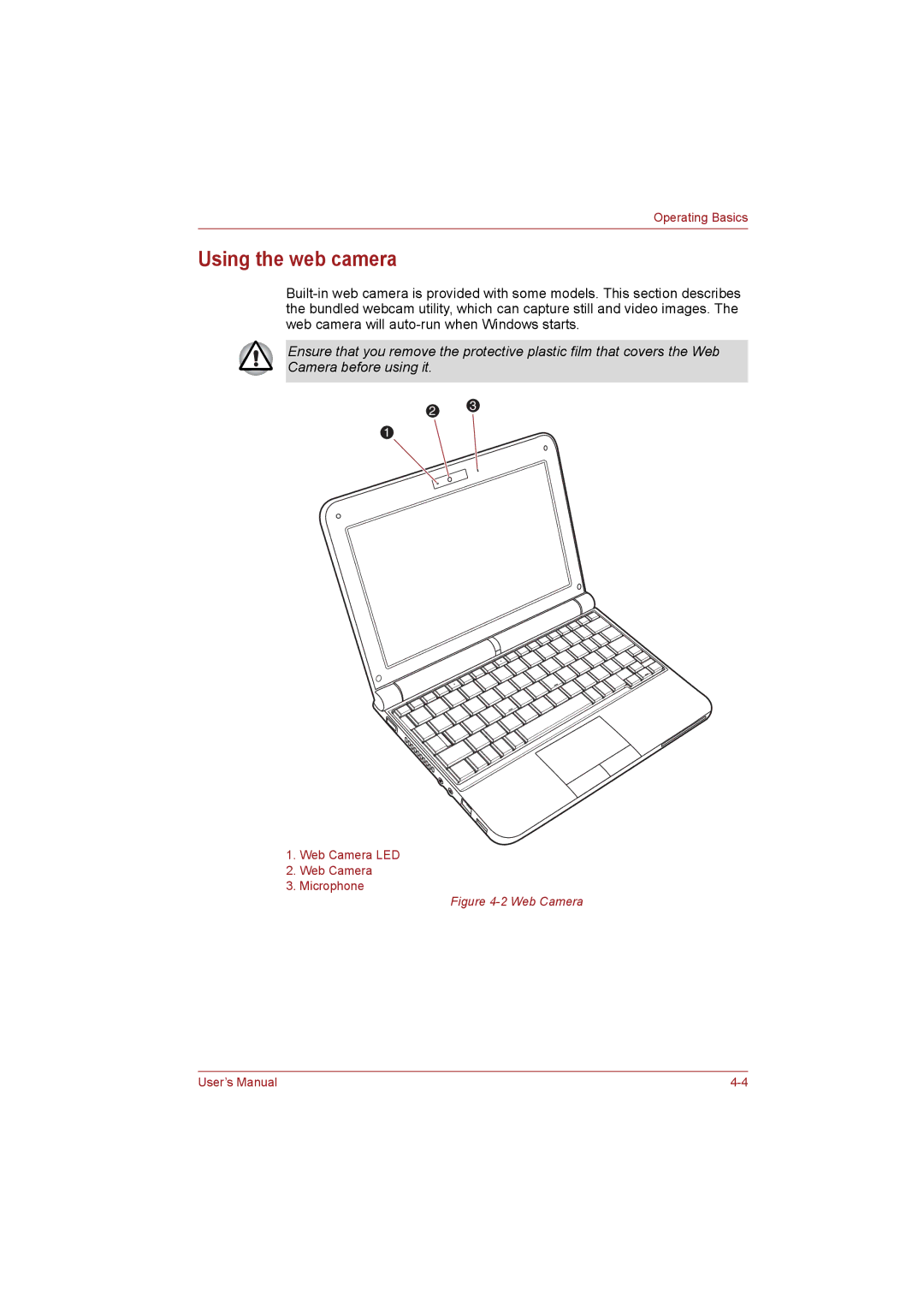 Toshiba NB255N245 user manual Using the web camera, Web Camera 