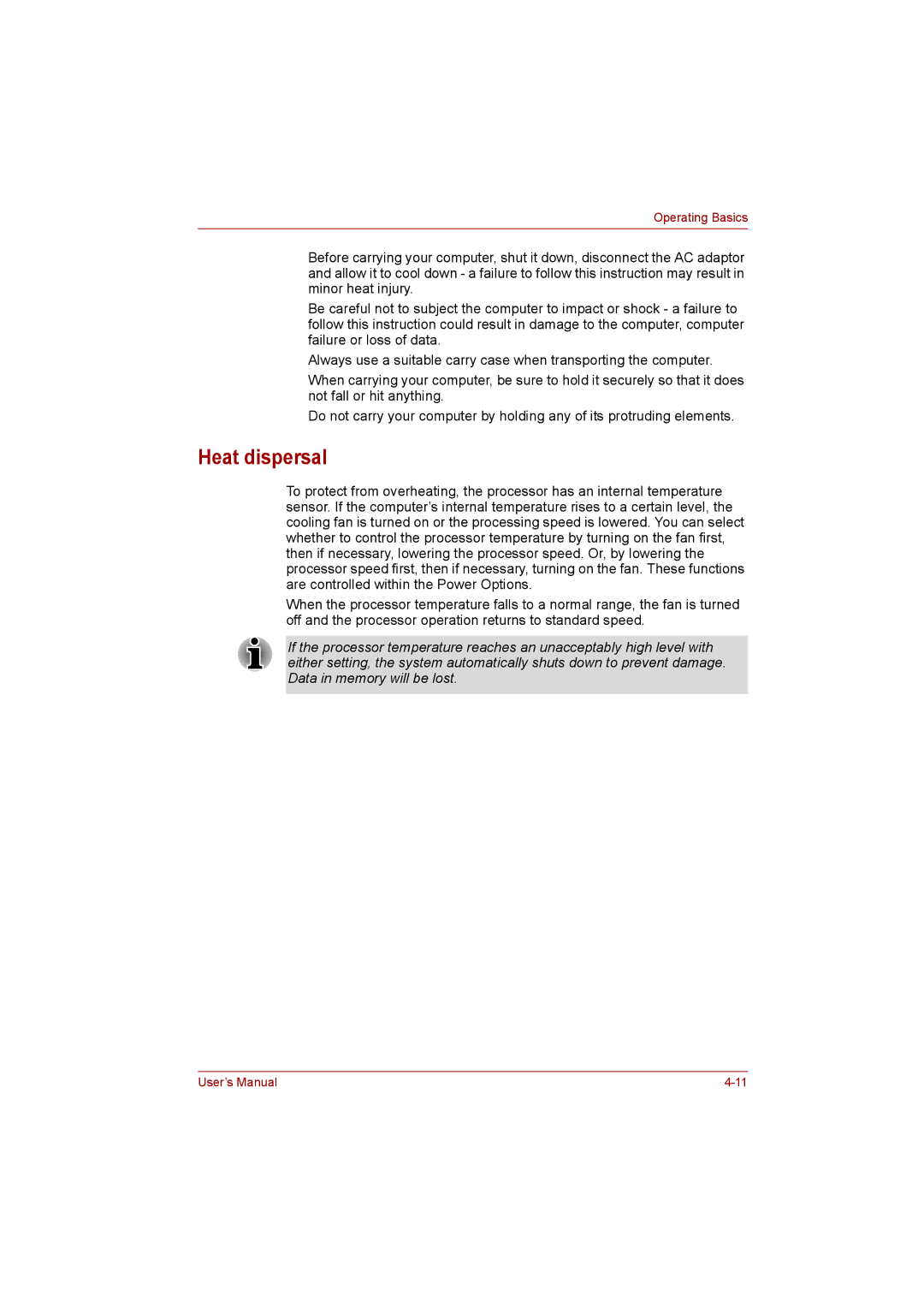 Toshiba NB255N245 user manual Heat dispersal 