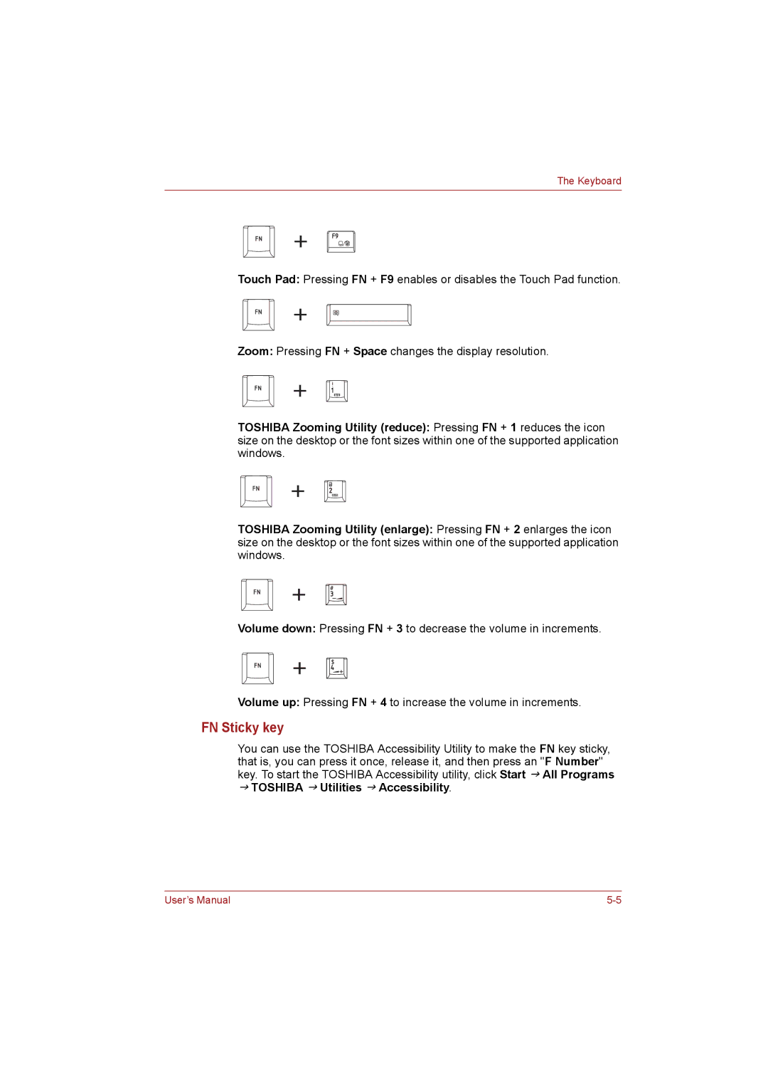 Toshiba NB255N245 user manual FN Sticky key, Toshiba J Utilities J Accessibility 