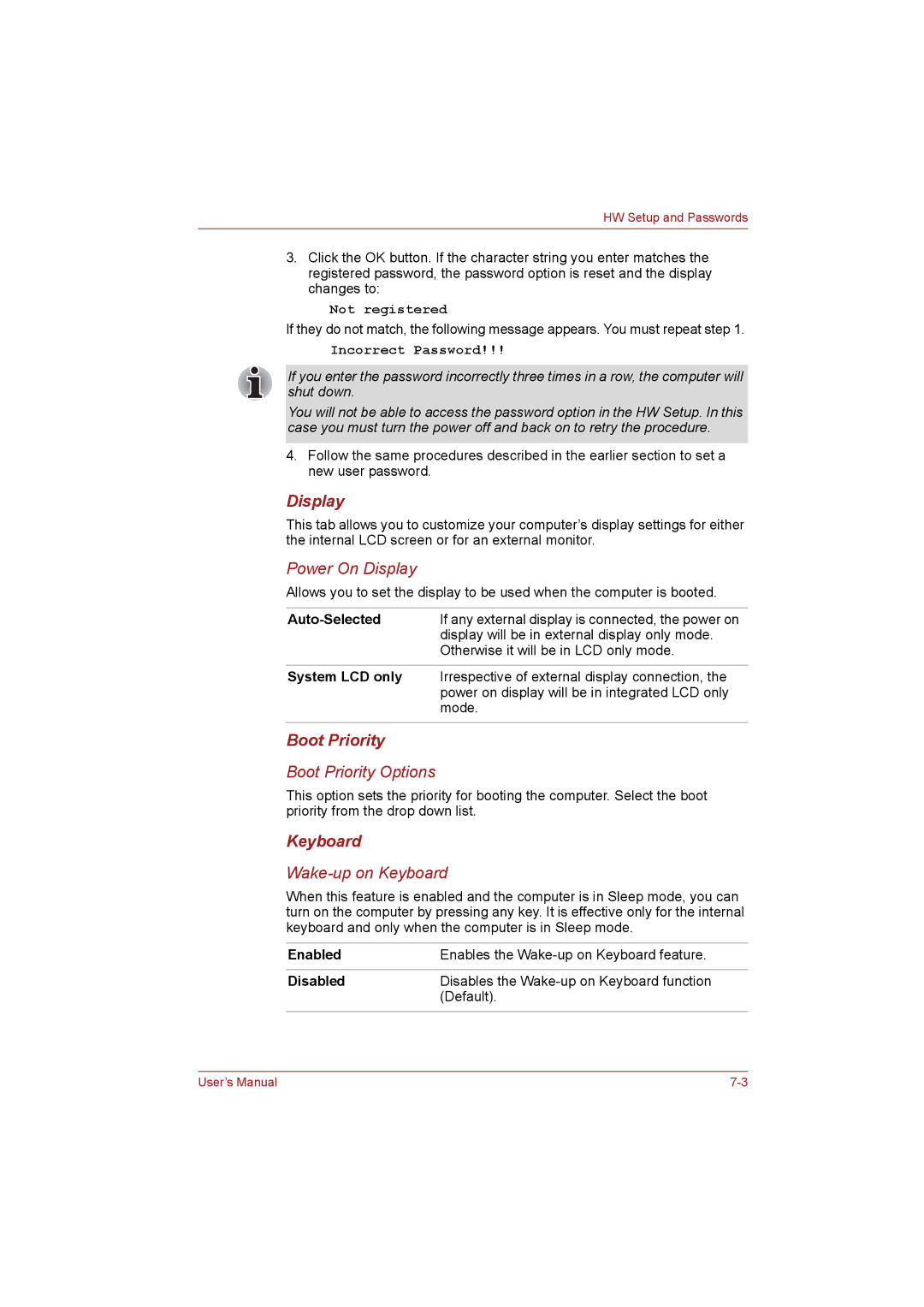 Toshiba NB255N245 user manual Display, Boot Priority 