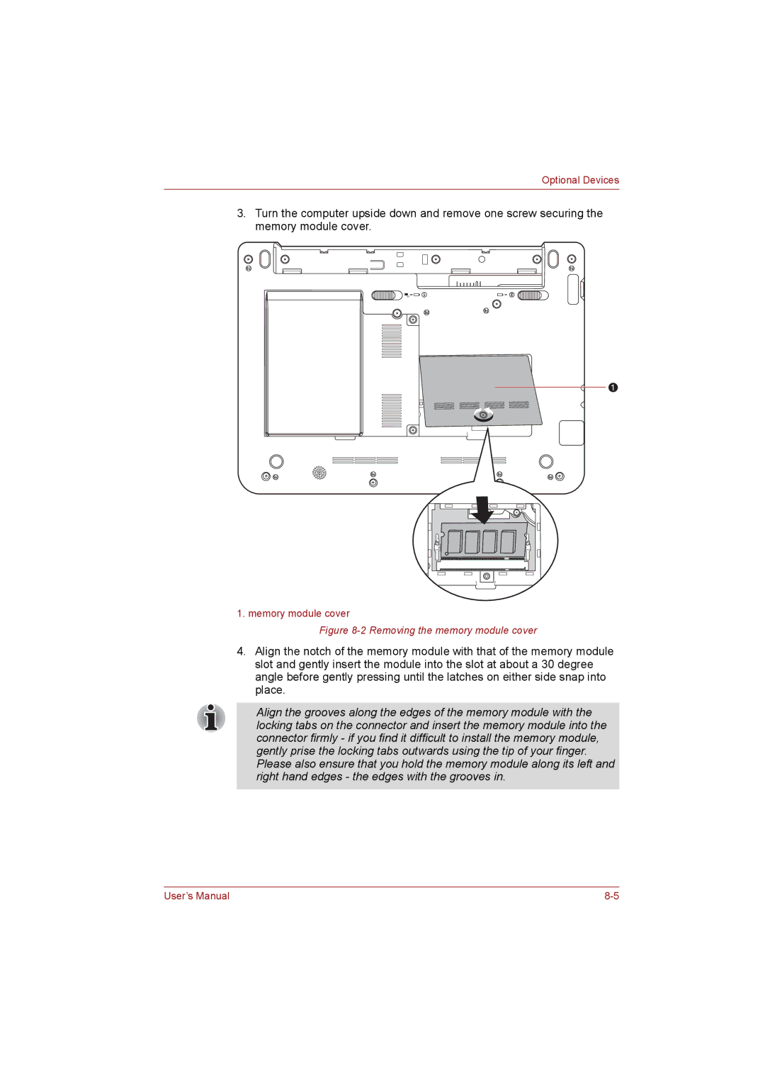 Toshiba NB255N245 user manual Removing the memory module cover 