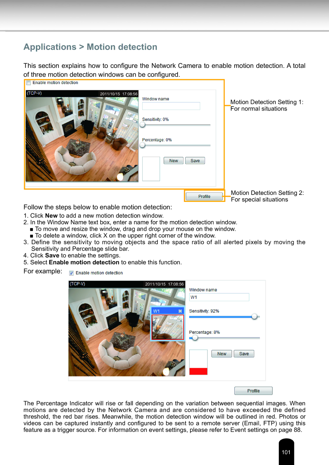 Toshiba IK-WD14A, Network Camera user manual Applications Motion detection 