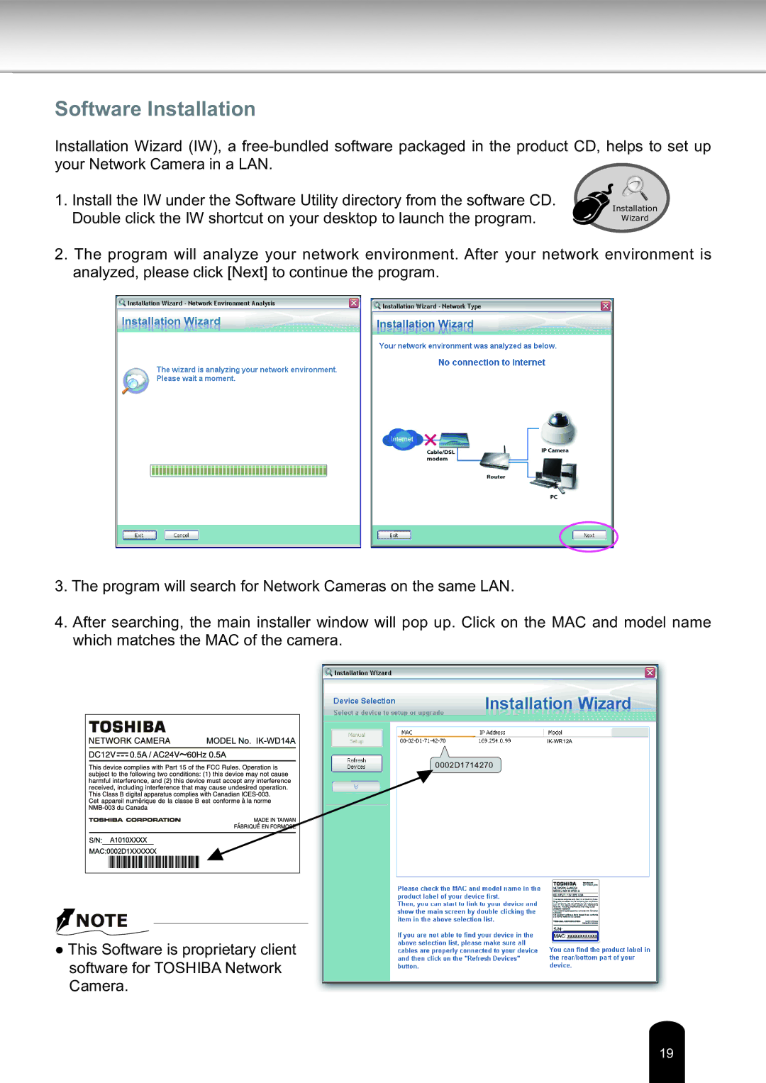 Toshiba IK-WD14A, Network Camera user manual Software Installation 