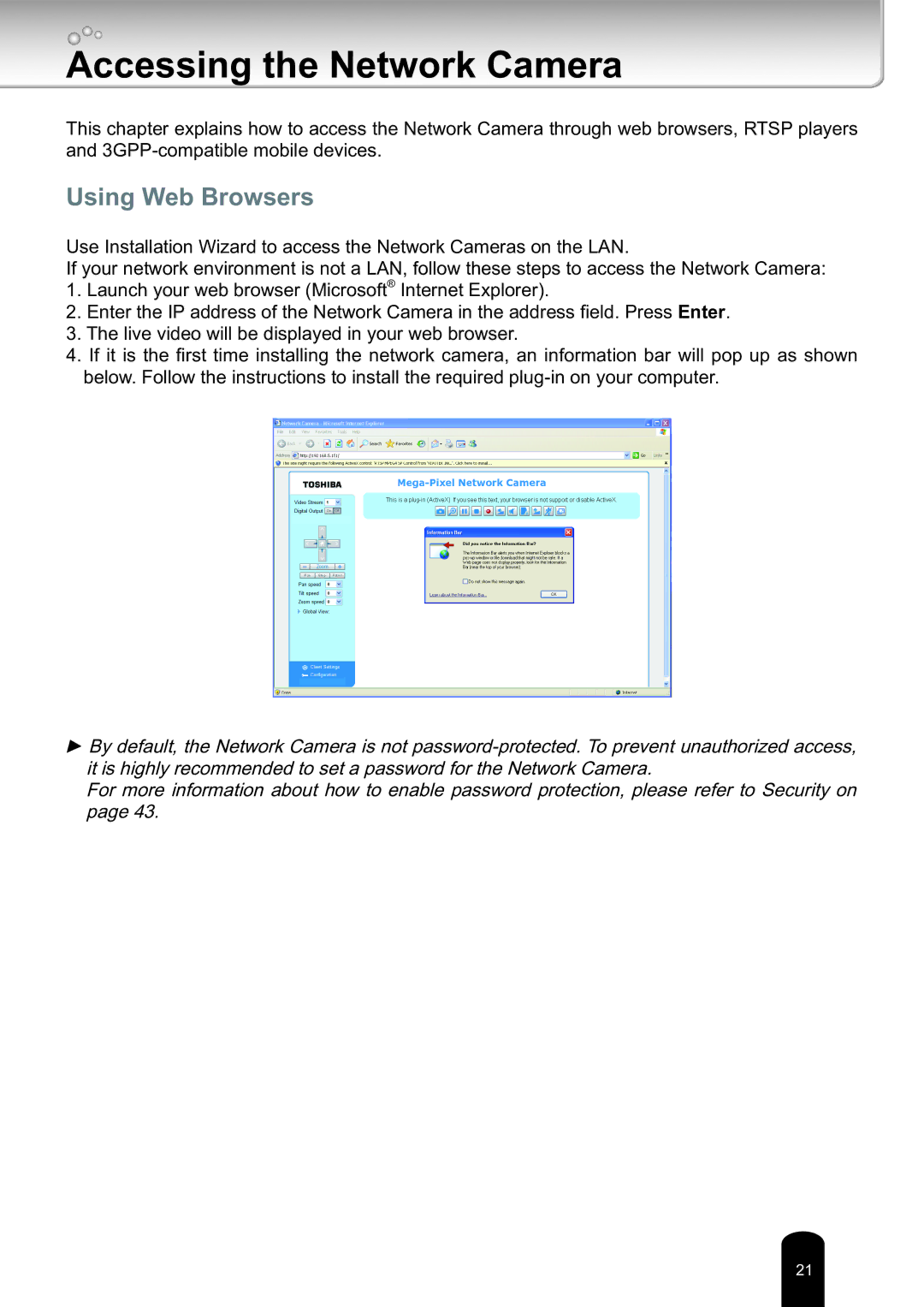 Toshiba IK-WD14A user manual Accessing the Network Camera, Using Web Browsers 