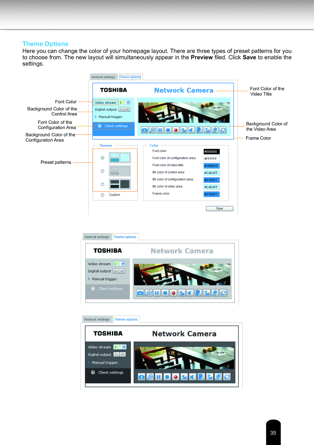 Toshiba IK-WD14A, Network Camera user manual Theme Options 