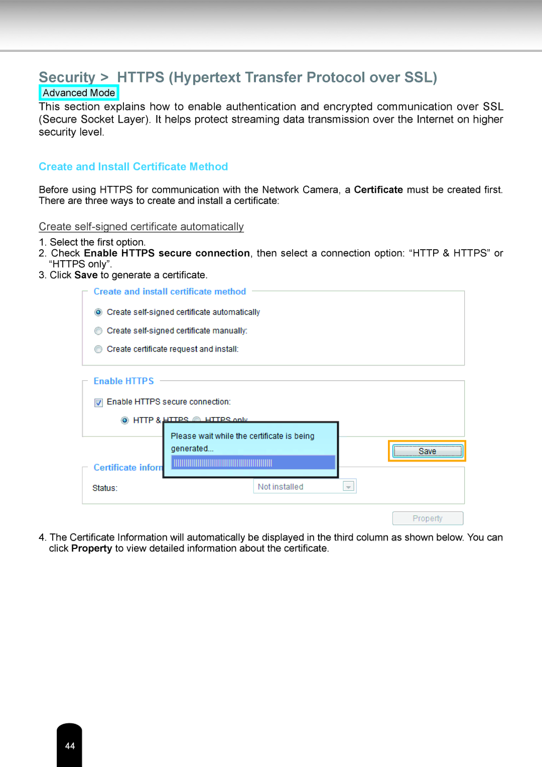 Toshiba Network Camera Security Https Hypertext Transfer Protocol over SSL, Create and Install Certificate Method 