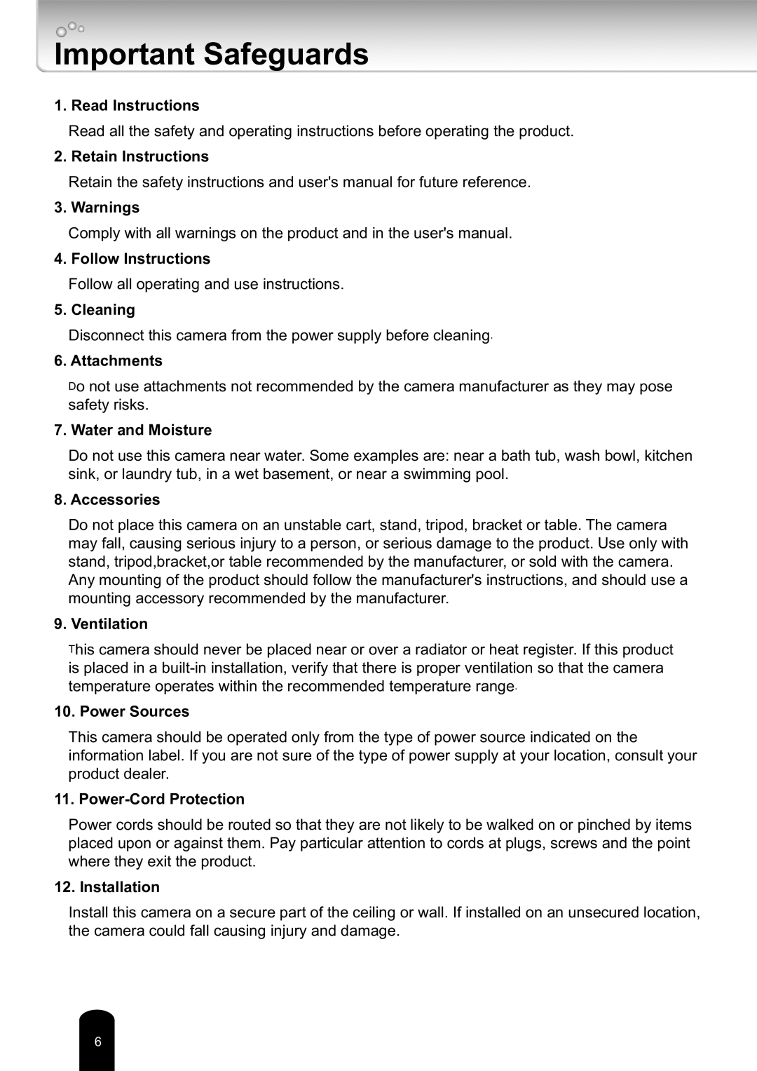 Toshiba Network Camera, IK-WD14A user manual Important Safeguards, Attachments 