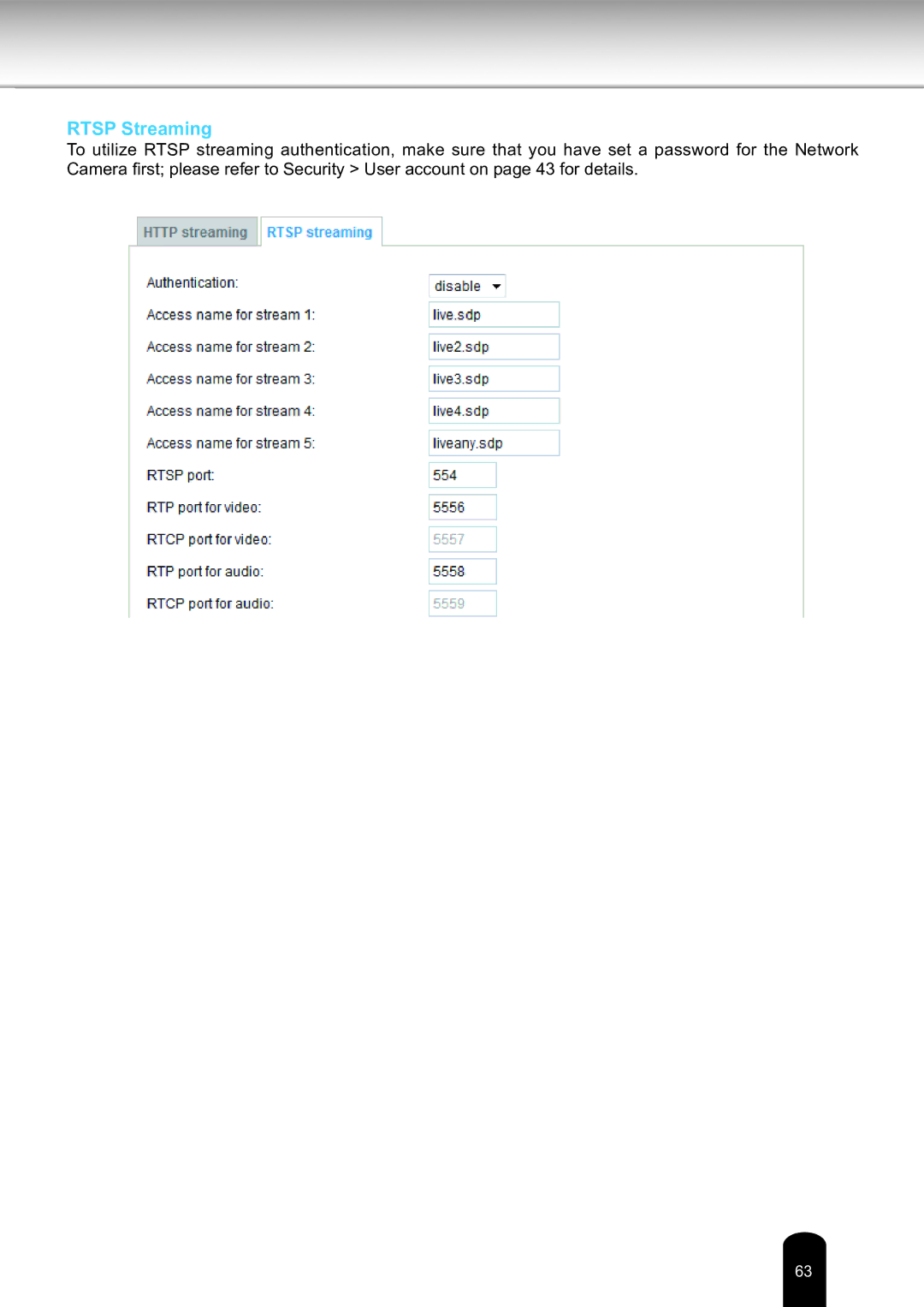 Toshiba IK-WD14A, Network Camera user manual Rtsp Streaming 