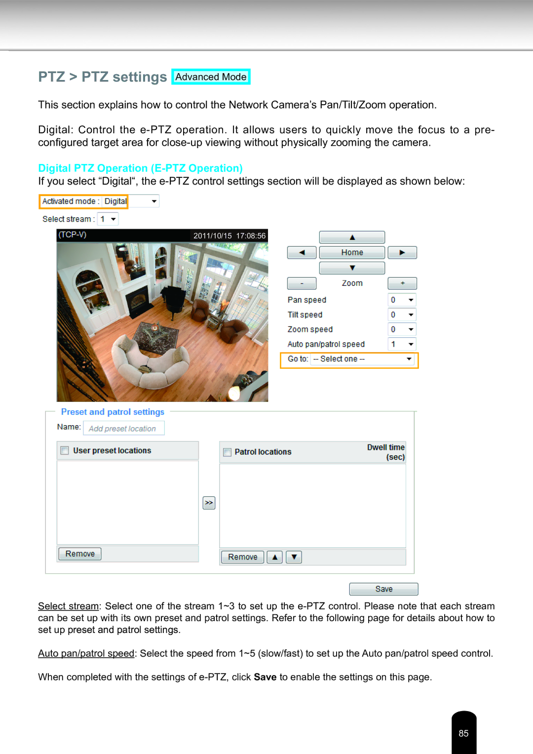 Toshiba IK-WD14A, Network Camera user manual PTZ PTZ settings, Digital PTZ Operation E-PTZ Operation 