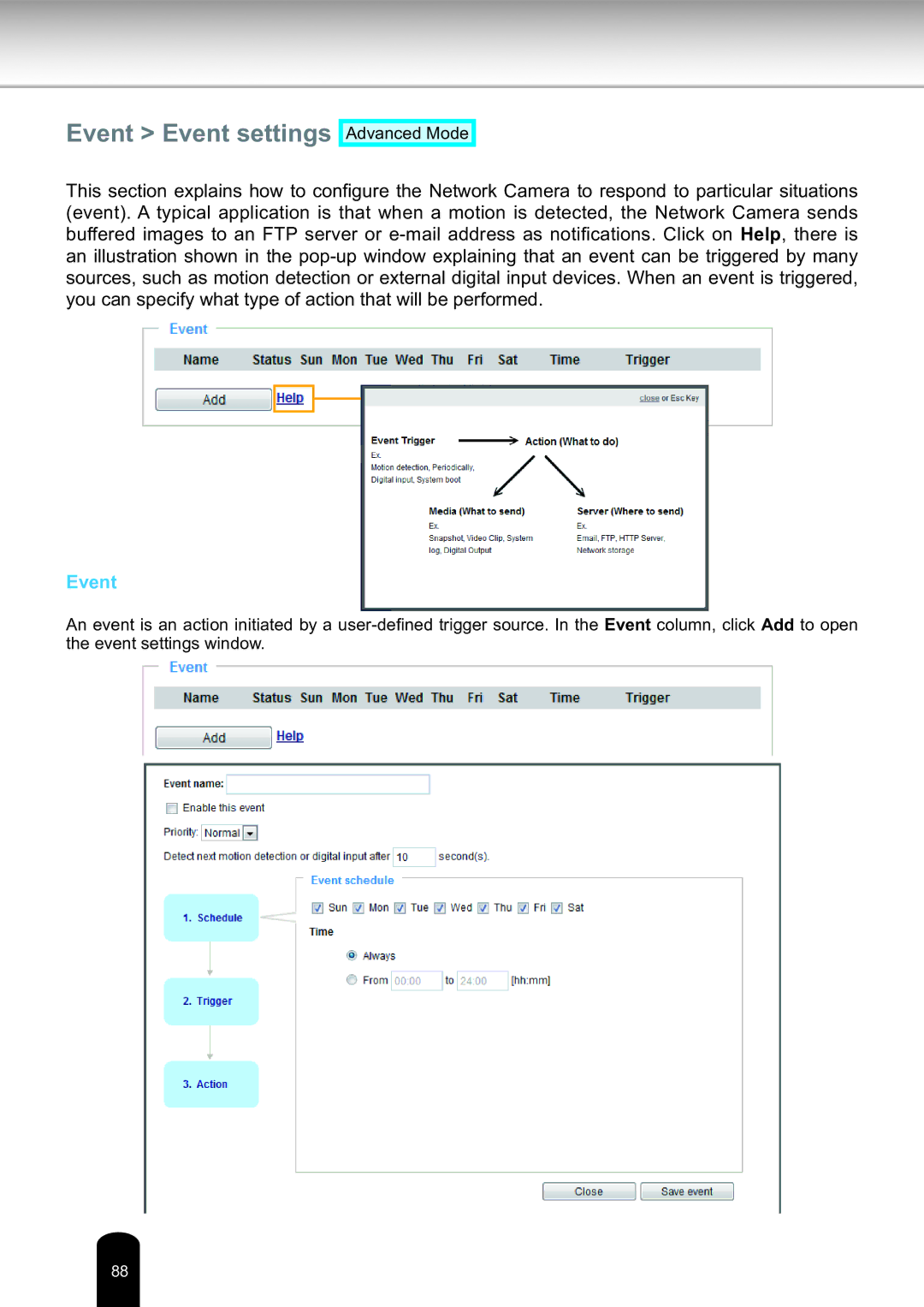 Toshiba Network Camera, IK-WD14A user manual Event Event settings 