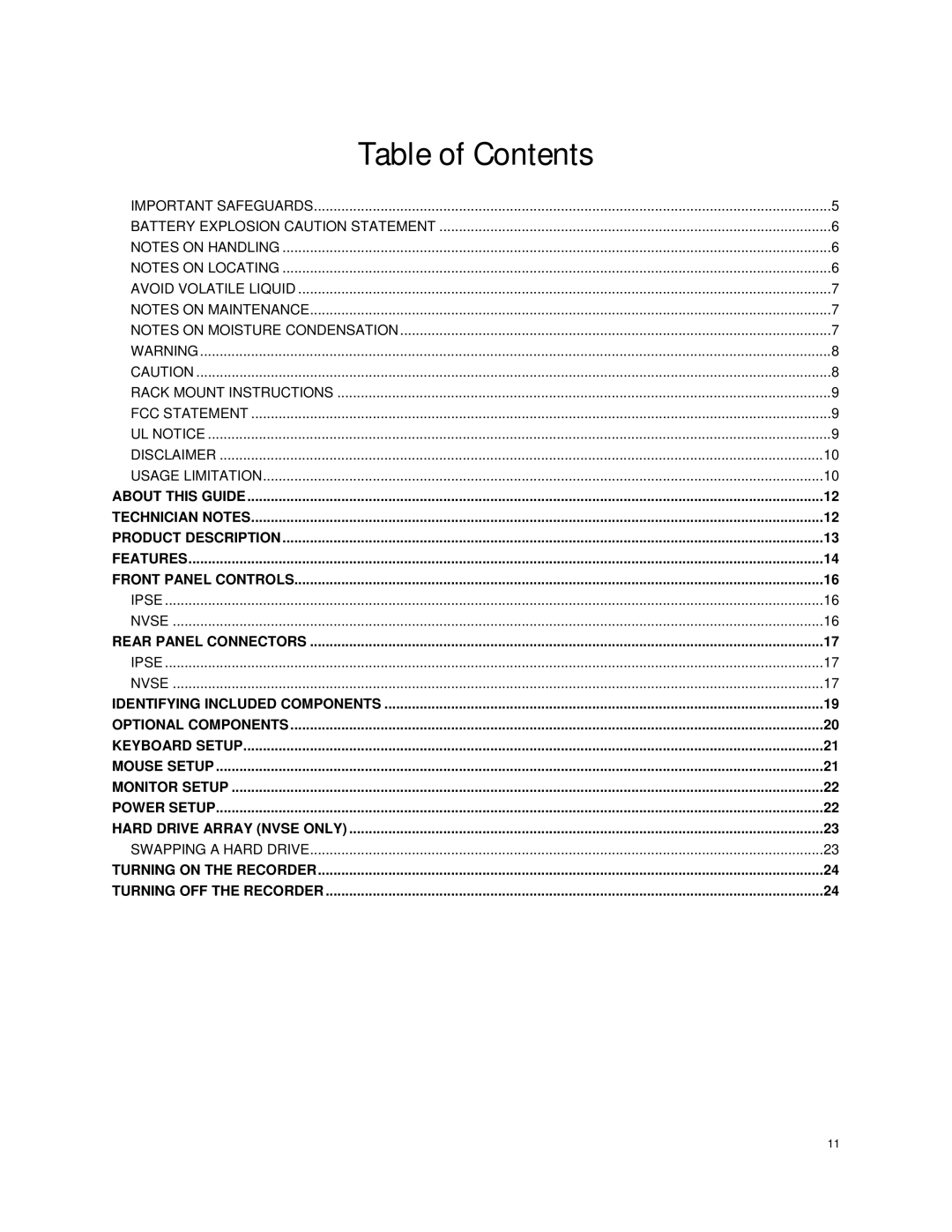 Toshiba IPSe32-X, Network Video Recorder, NVSe32-X, NVSe16-X, NVSe8-X, IPSe16-X, IPSe8-X manual Table of Contents 