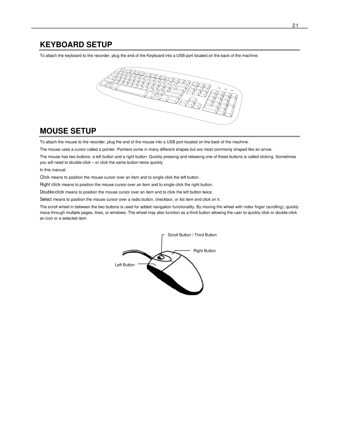 Toshiba Network Video Recorder, NVSe32-X, NVSe16-X, NVSe8-X, IPSe32-X, IPSe16-X, IPSe8-X manual Keyboard Setup, Mouse Setup 