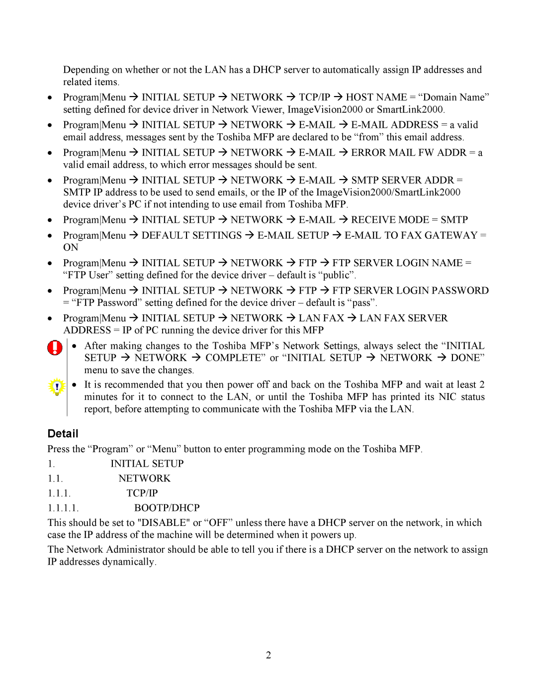 Toshiba e-STUDIO16, Network Viewer, e-STUDIO25, e-STUDIO20 manual Detail, Initial Setup Network 