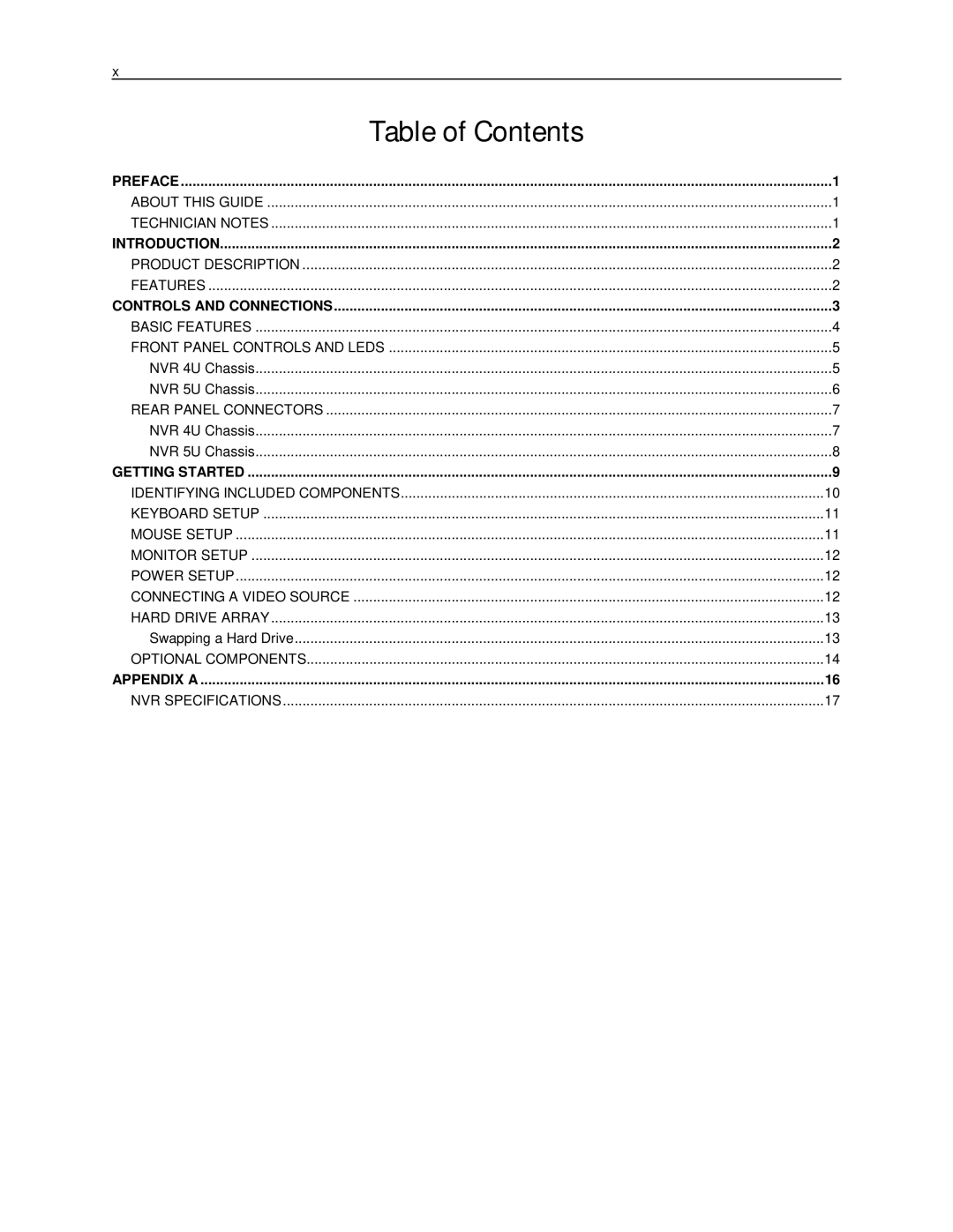 Toshiba NVR8-X, NVR16-X manual Table of Contents 