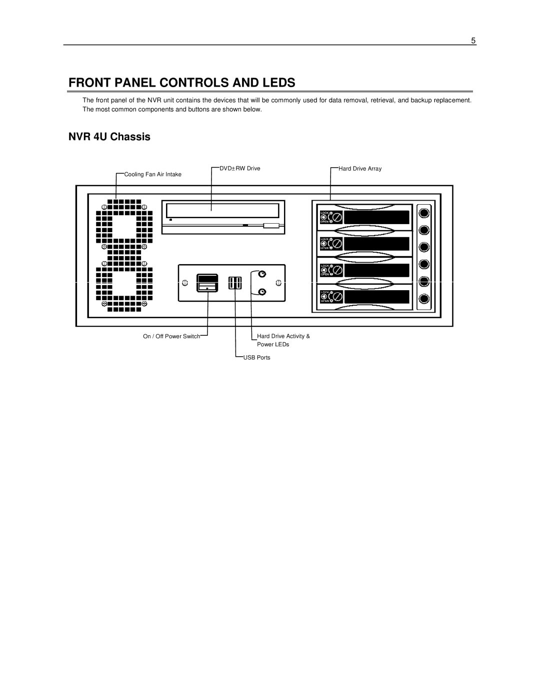 Toshiba NVR16-X, NVR8-X manual Front Panel Controls and Leds, NVR 4U Chassis 