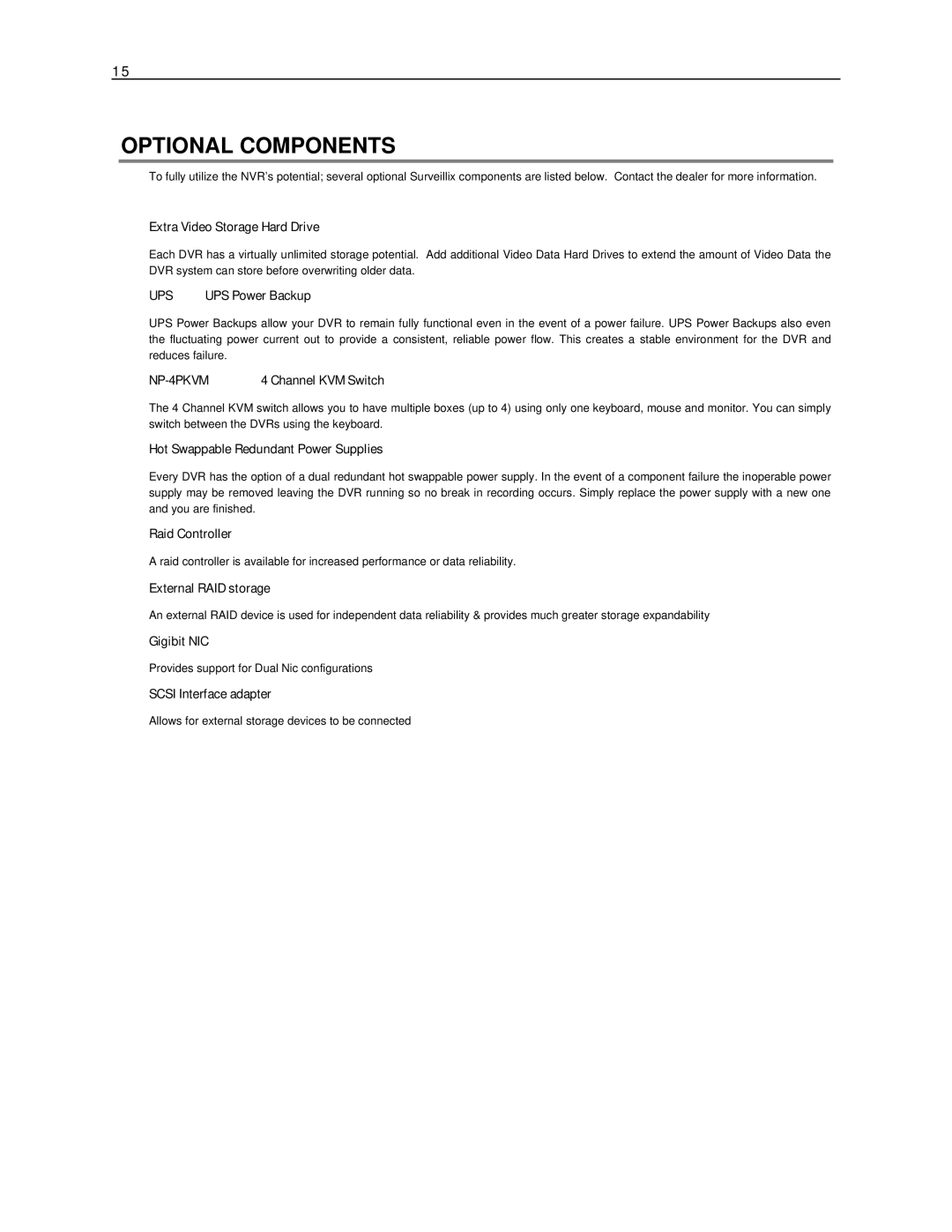 Toshiba NVS manual Optional Components 